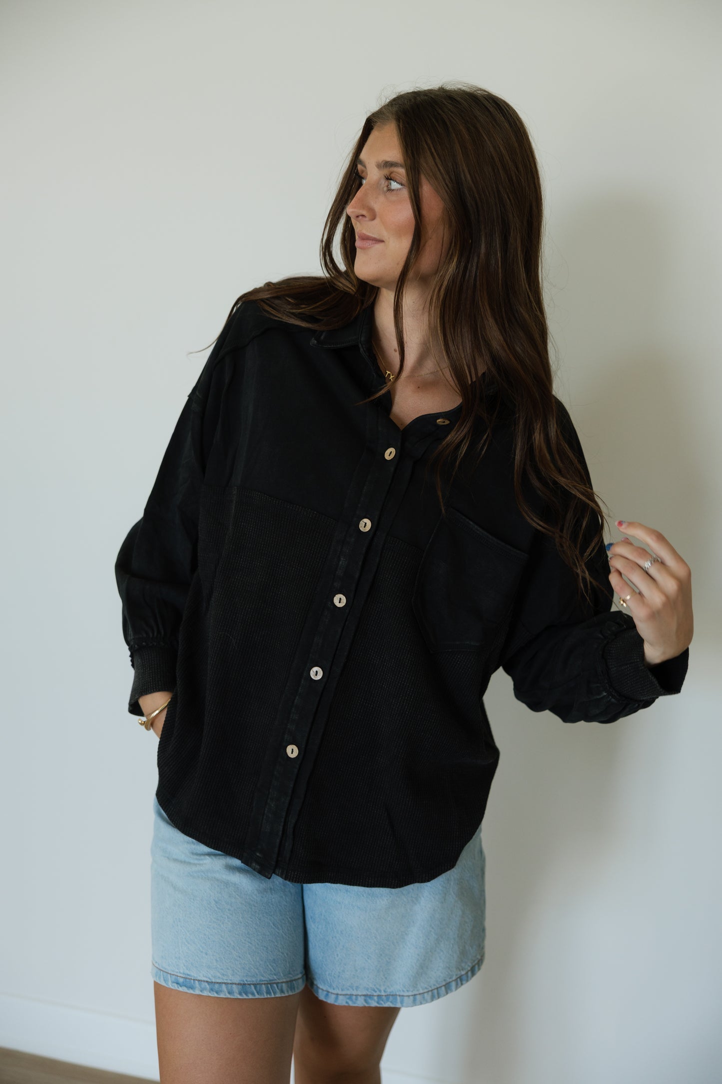Black Washed Button Down