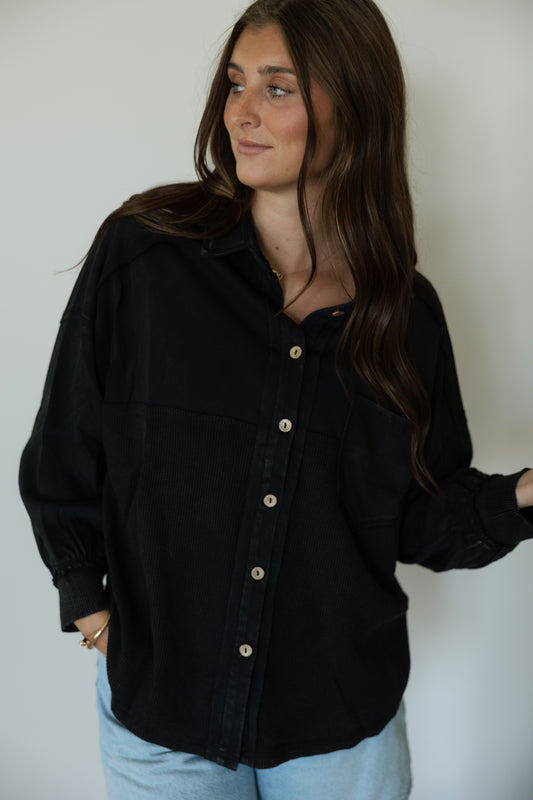 Black Washed Button Down
