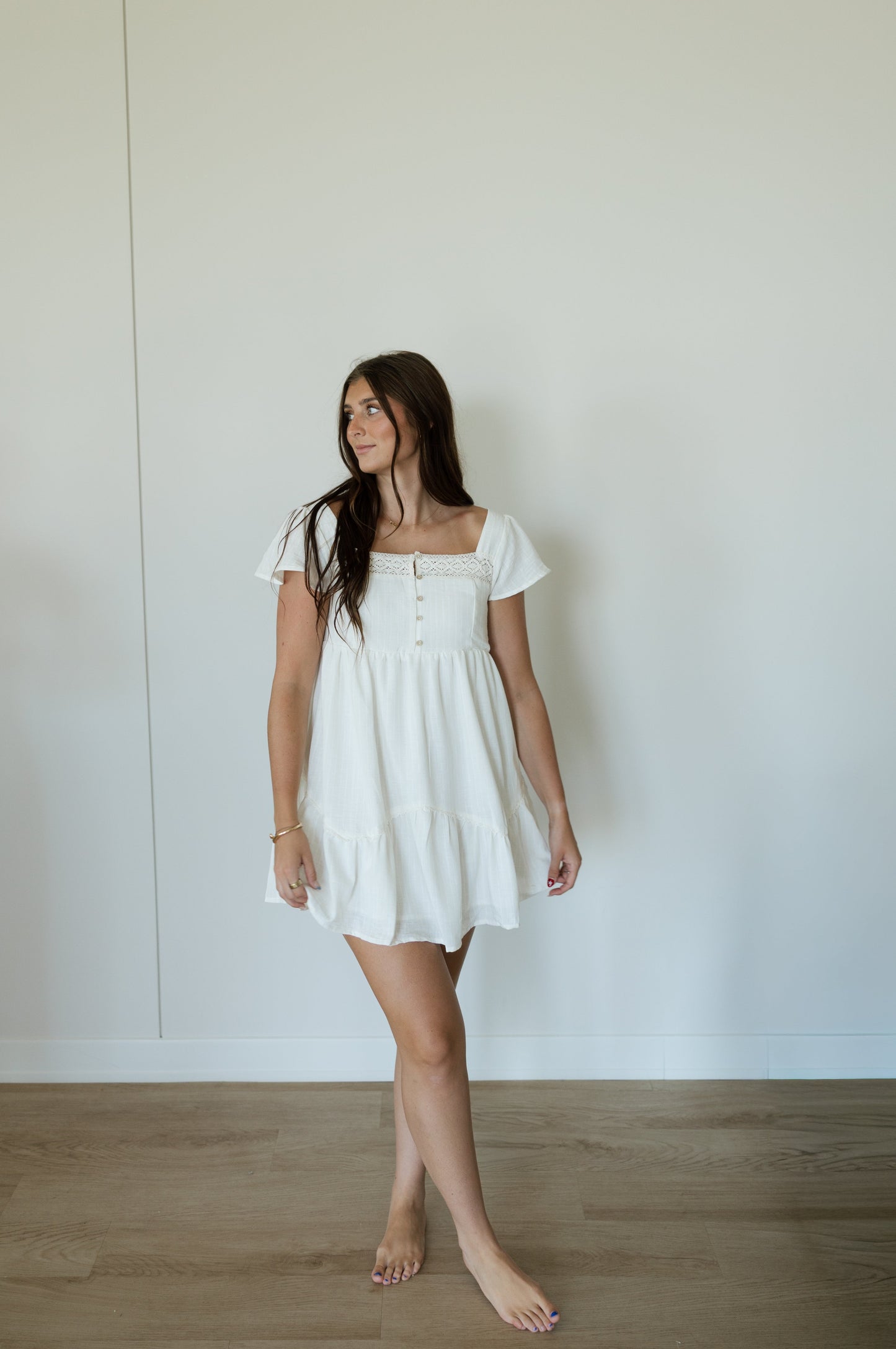 Ivory Square Neck Babydoll Mini Dress