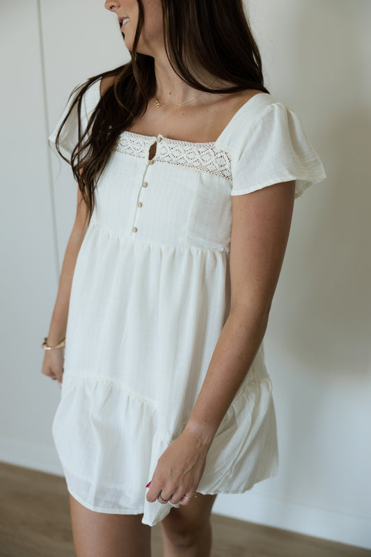Ivory Square Neck Babydoll Mini Dress