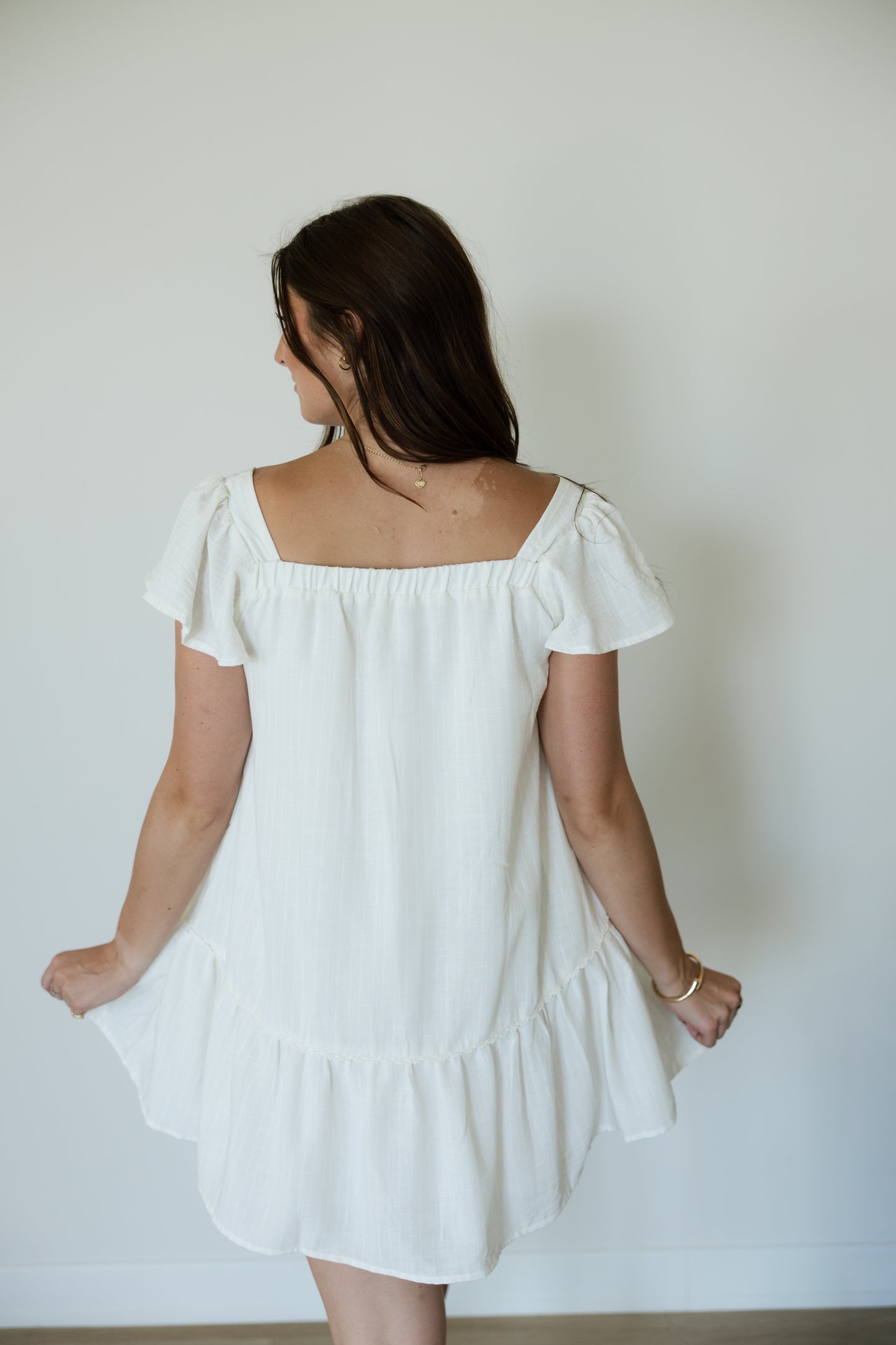Ivory Square Neck Babydoll Mini Dress