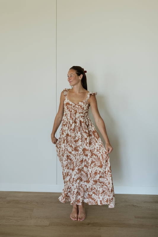 Tropical Ruffle Strap Maxi Dress
