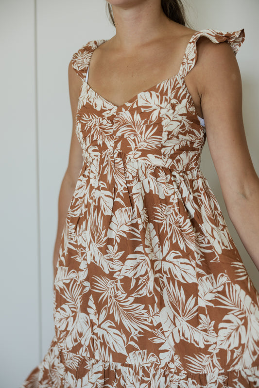 Tropical Ruffle Strap Maxi Dress