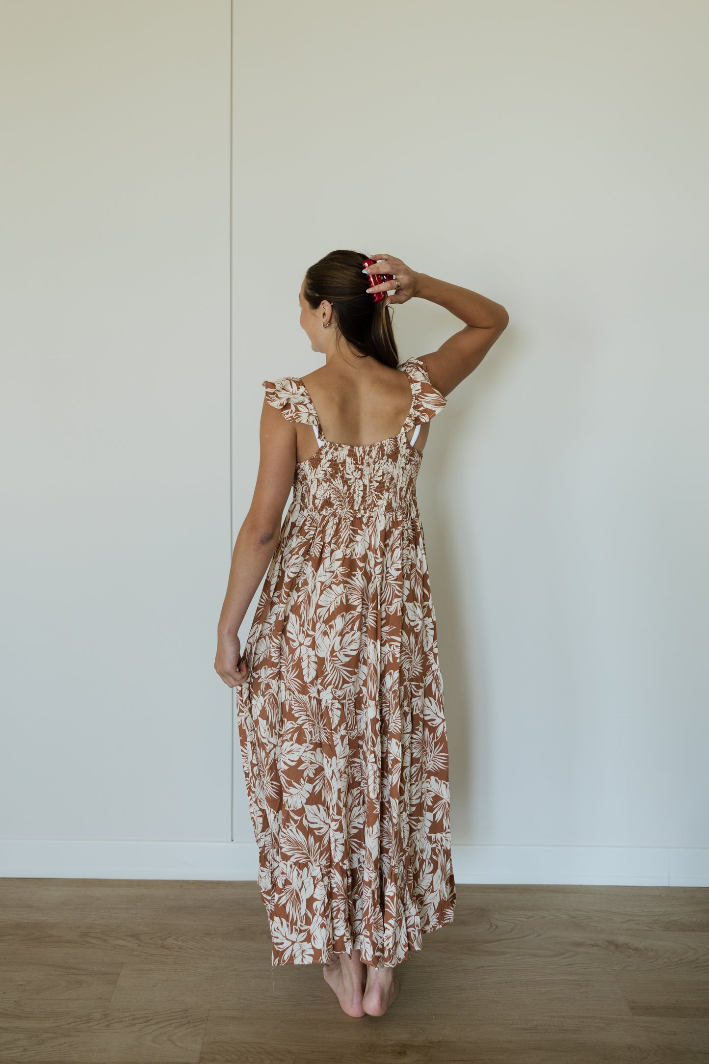 Tropical Ruffle Strap Maxi Dress