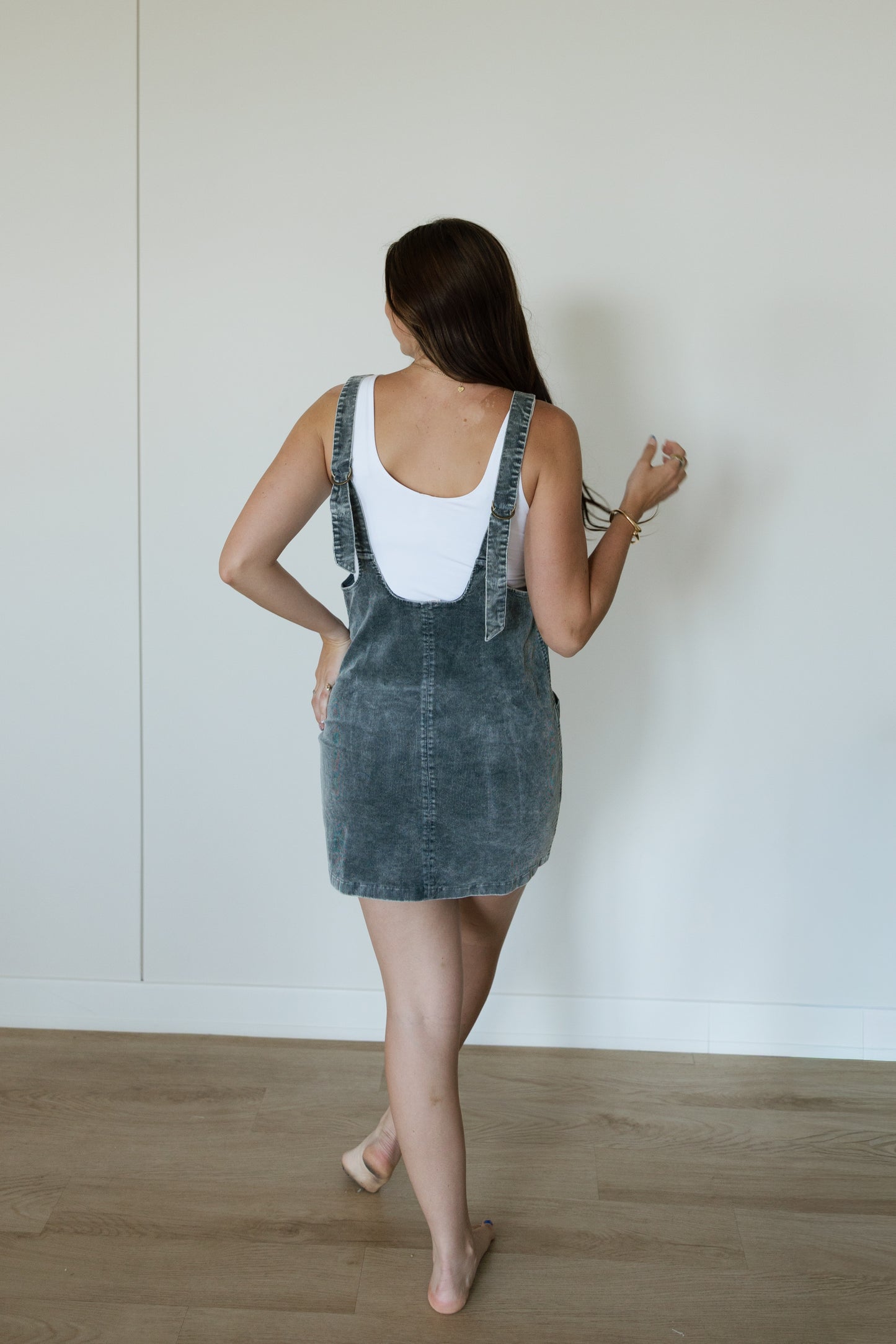 Washed Teal Corduroy Overall Dress