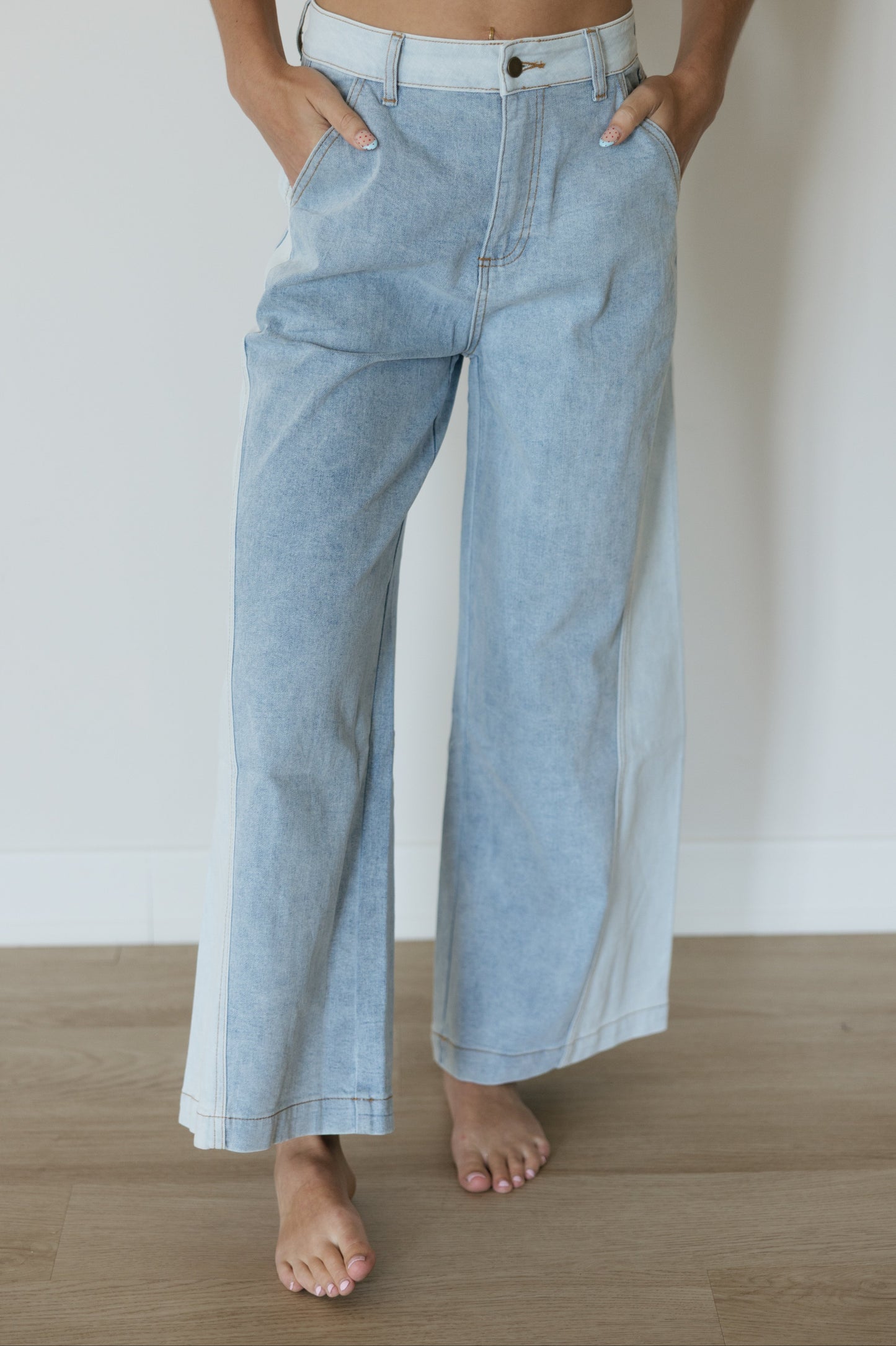 Block Denim Wide Leg Jeans