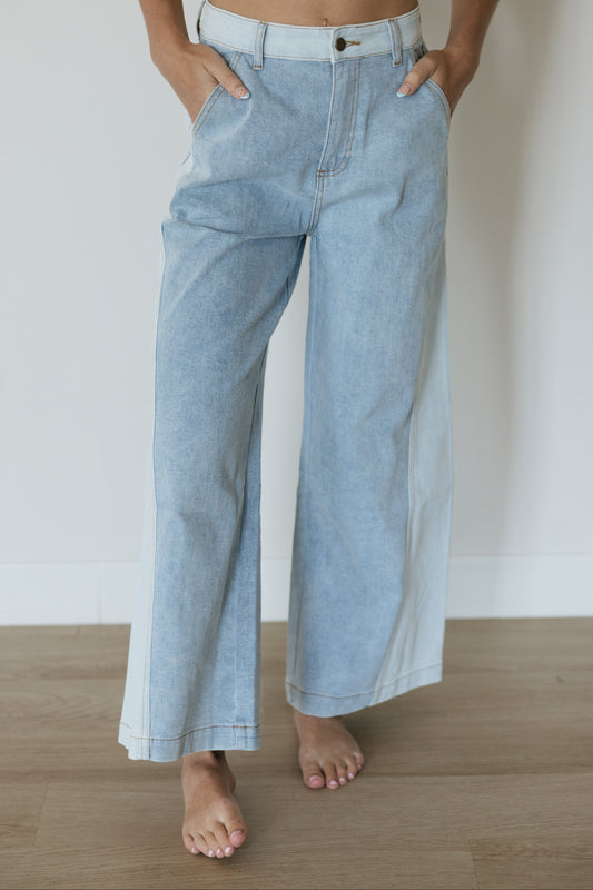 Block Denim Wide Leg Jeans