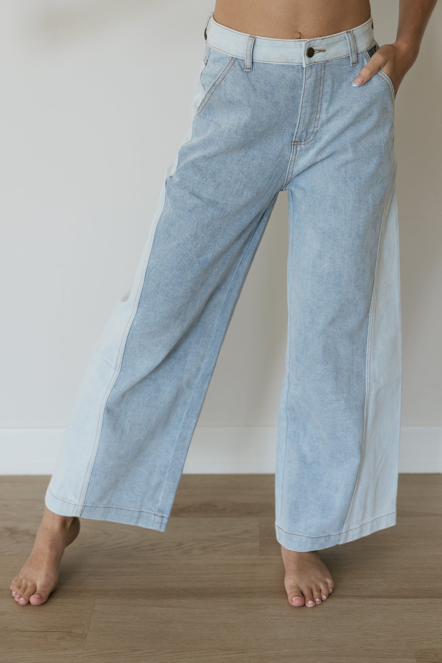 Block Denim Wide Leg Jeans
