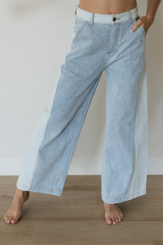 Block Denim Wide Leg Jeans