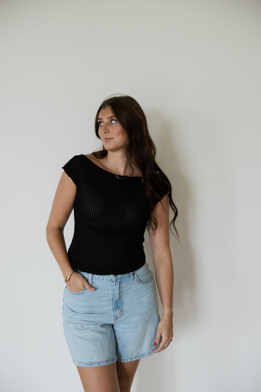 Black Cap Sleeve Slant Tee