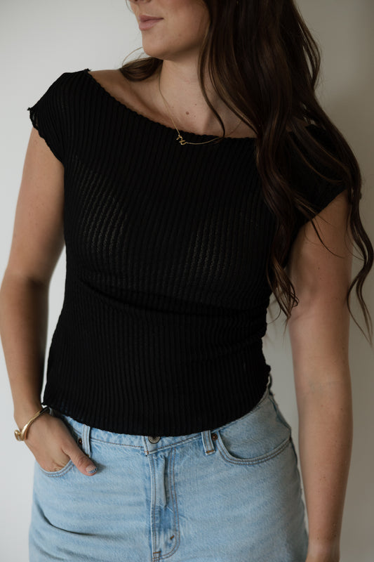 Black Cap Sleeve Slant Tee