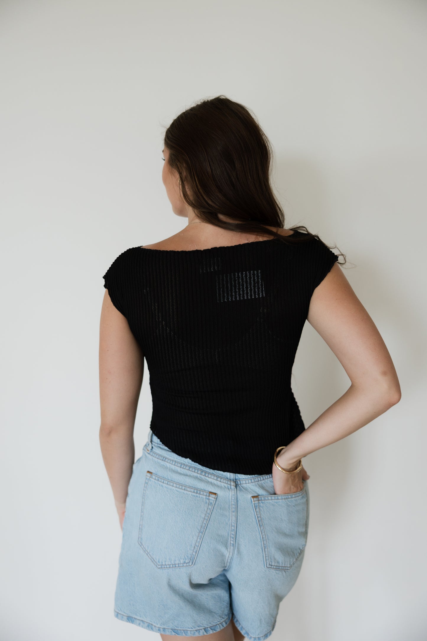 Black Cap Sleeve Slant Tee