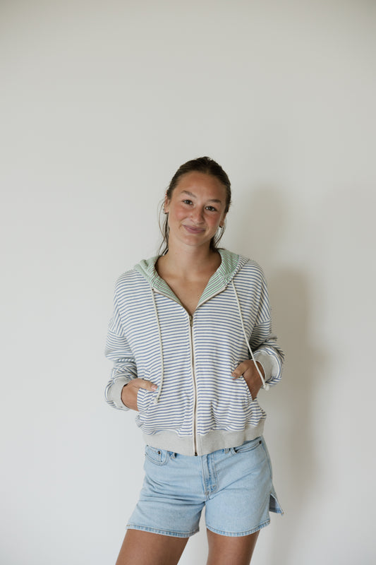 Blue & Mint Stripe Hoodie