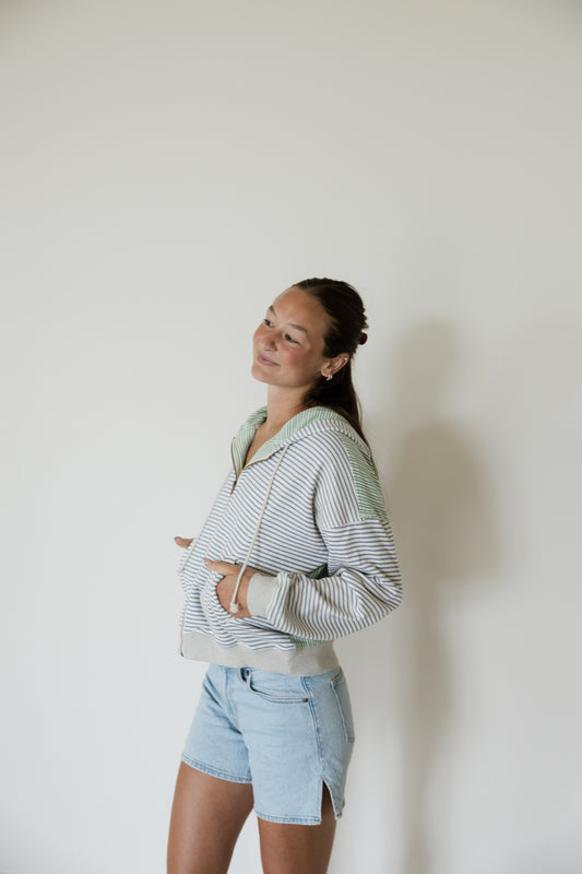 Blue & Mint Stripe Hoodie