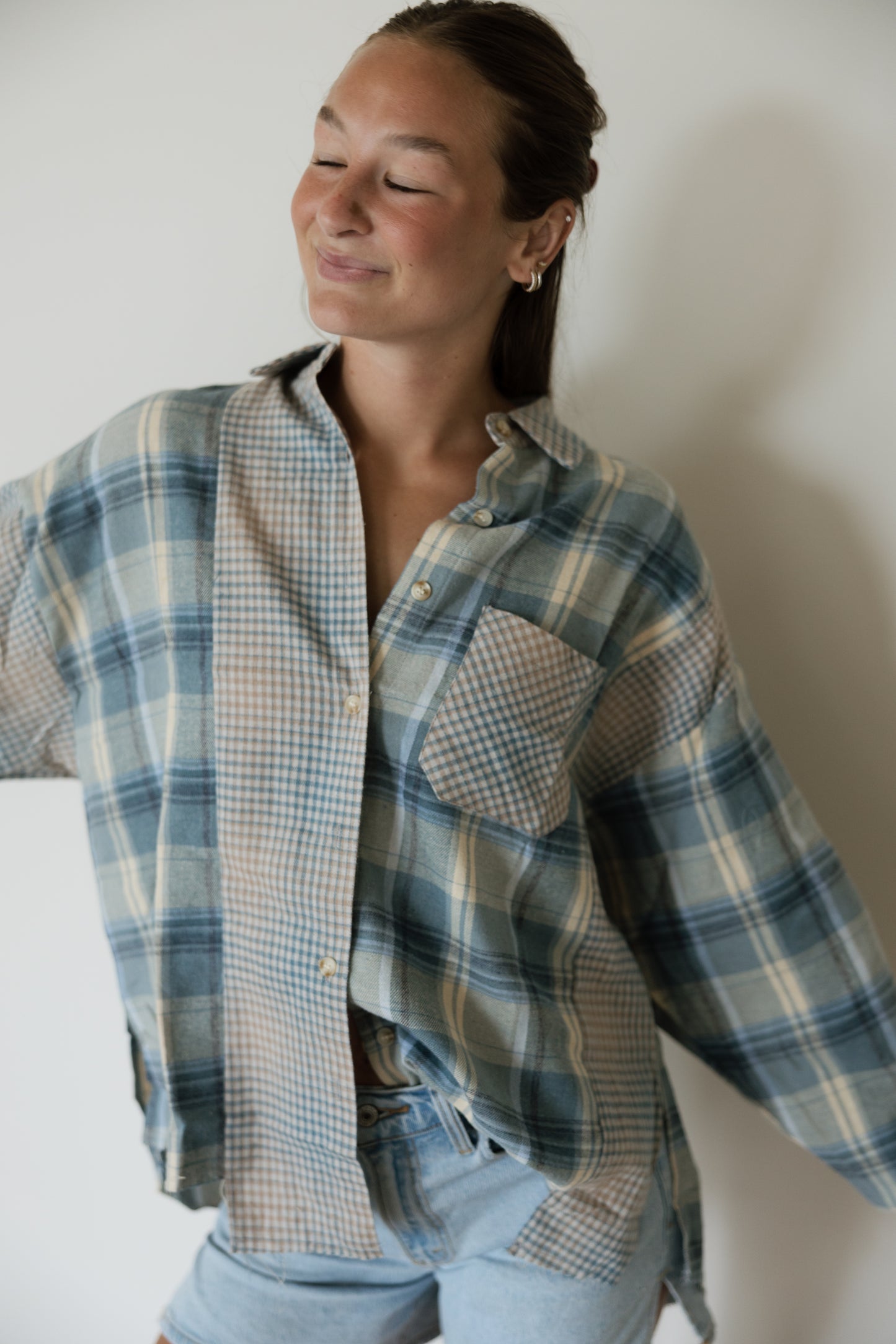 Blue Multi Plaid Flannel Button Down