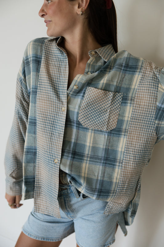 Blue Multi Plaid Flannel Button Down
