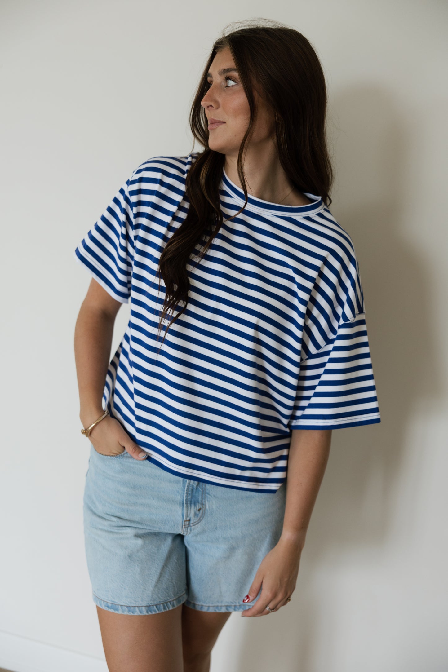 Blue & White Oversized Stripe Tee