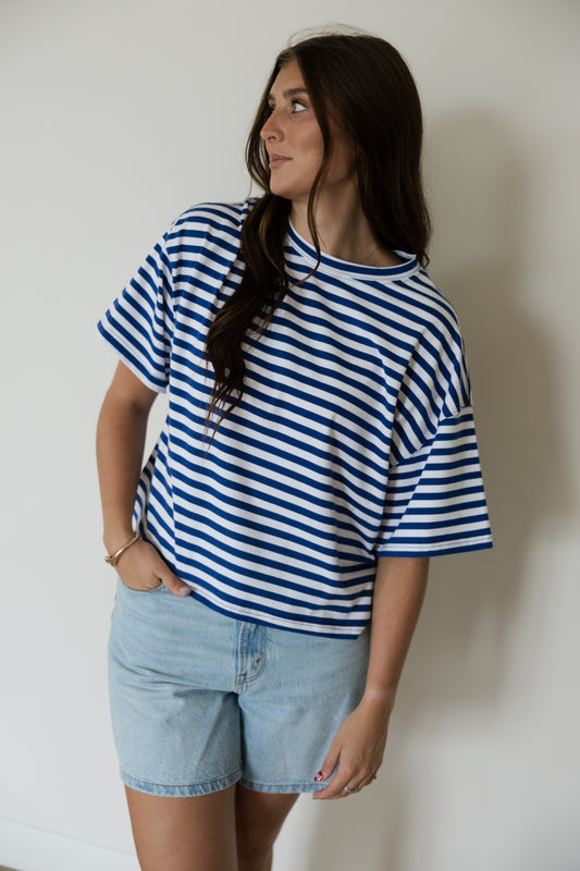 Blue & White Oversized Stripe Tee