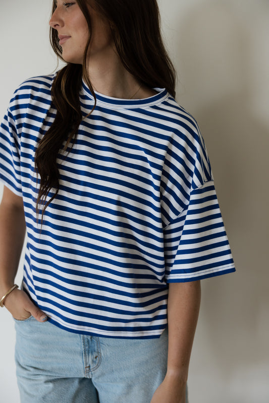 Blue & White Oversized Stripe Tee