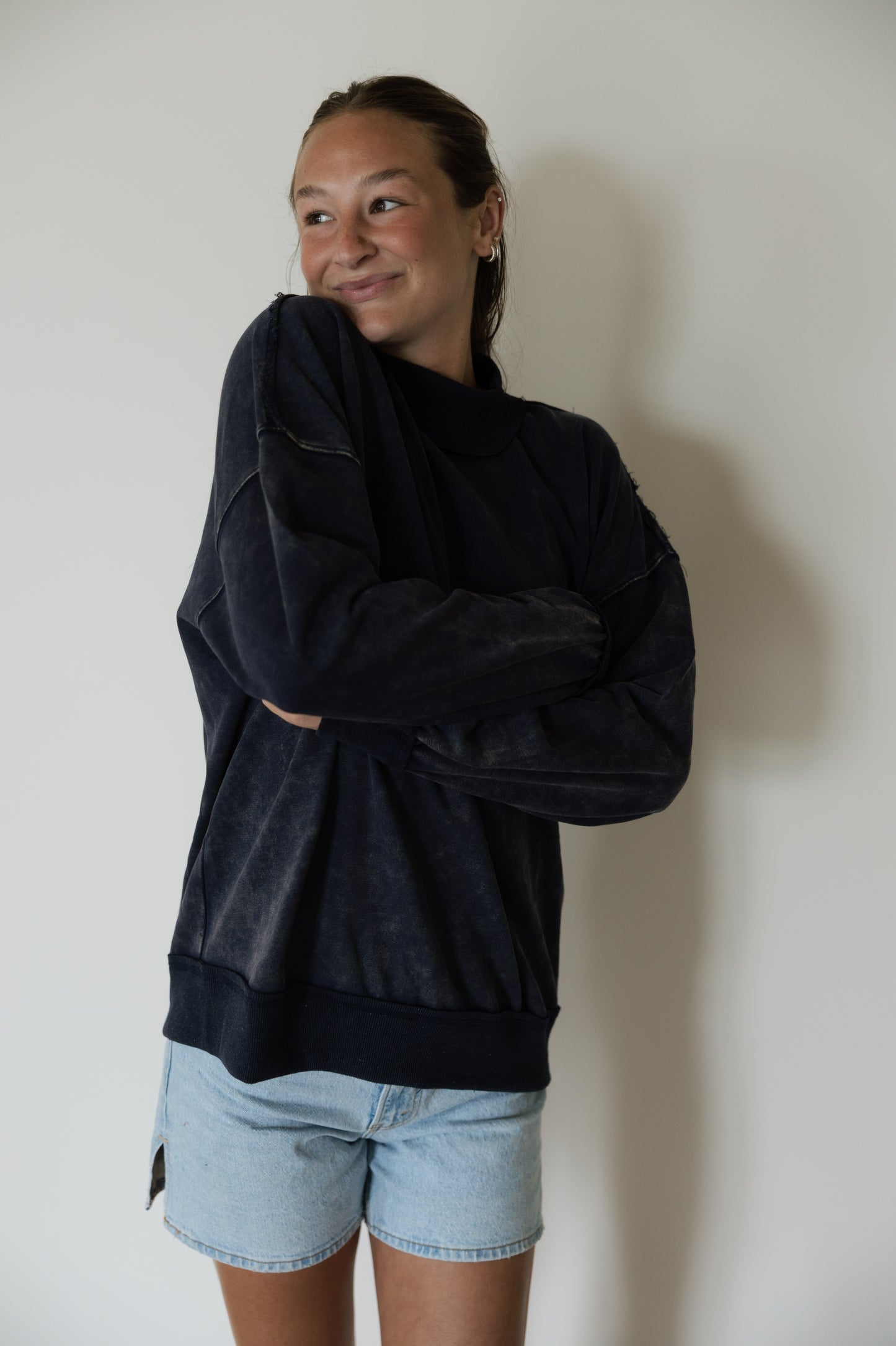 Blue Oversized Mock Neck Crewneck