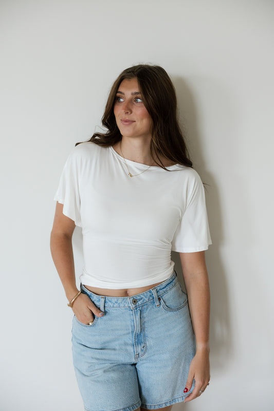 White Draped Tie Back Top