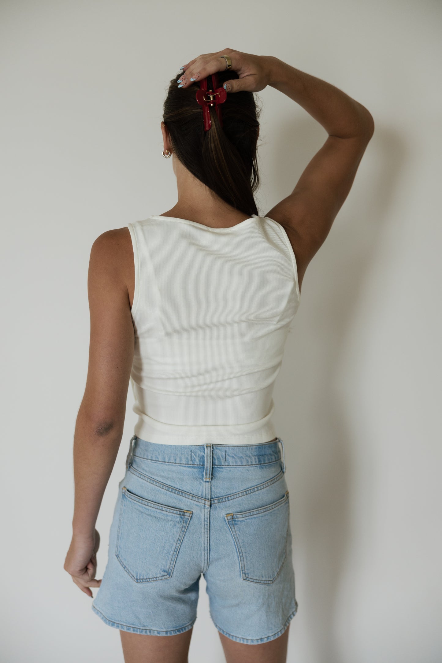 Ivory Ribbed Button Detail Tank