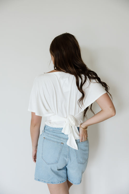 White Draped Tie Back Top
