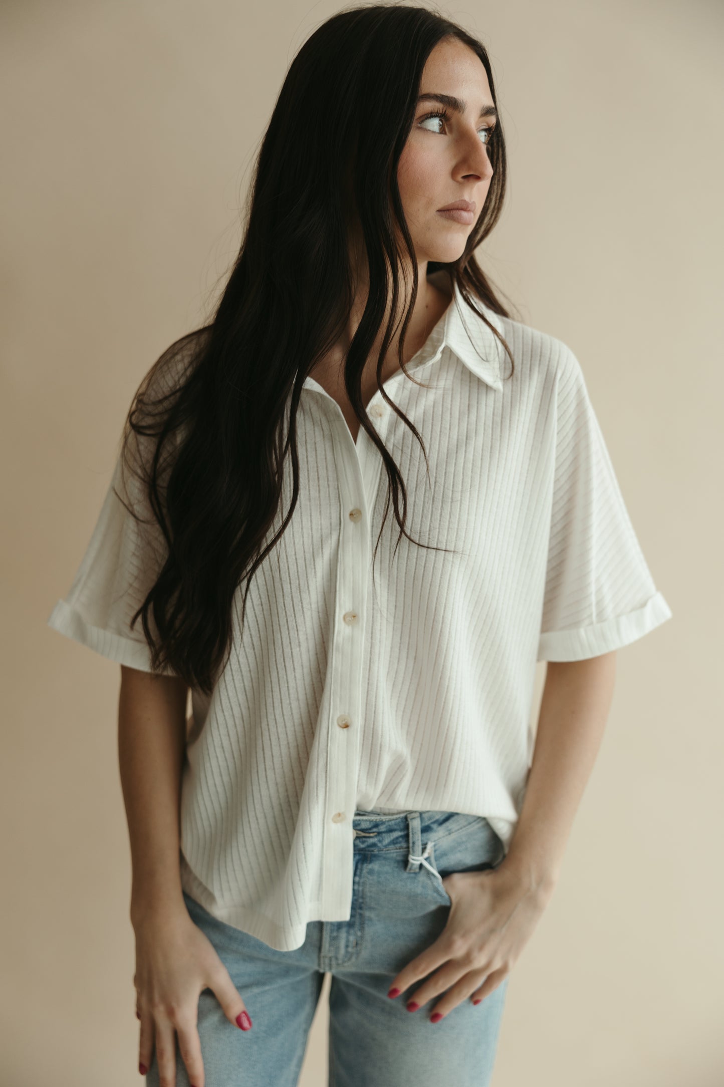 White Collared Button Up Top
