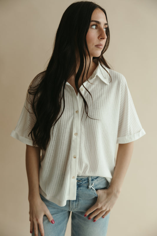 White Collared Button Up Top