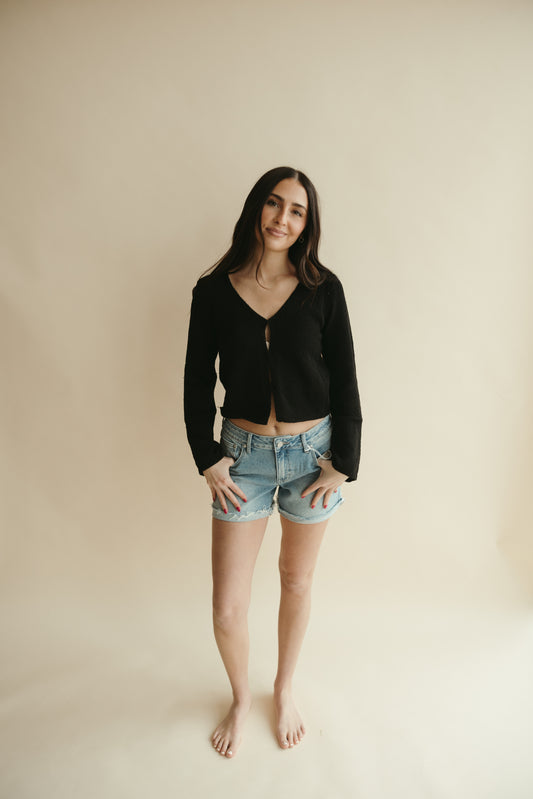 Mid Rise Cuffed Denim Shorts