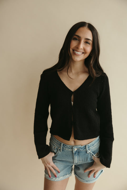 Black Long Sleeve Hook Closure Top
