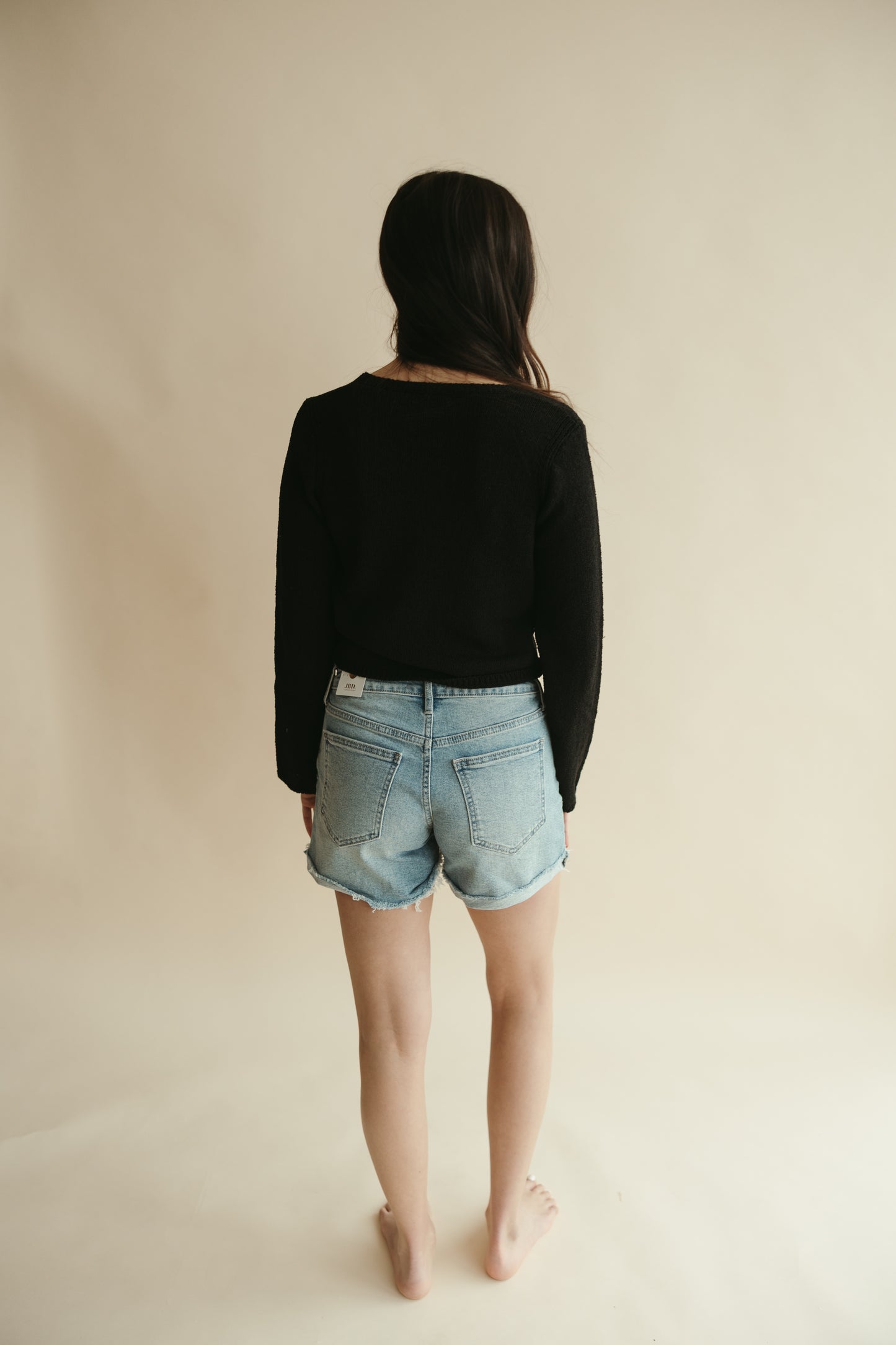Black Long Sleeve Hook Closure Top