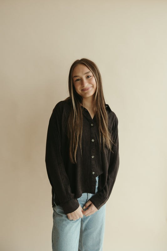 Black Washed Collared Button Down