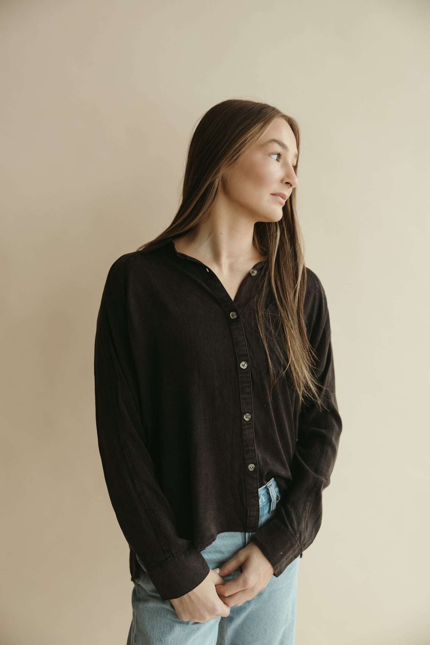 Black Washed Collared Button Down