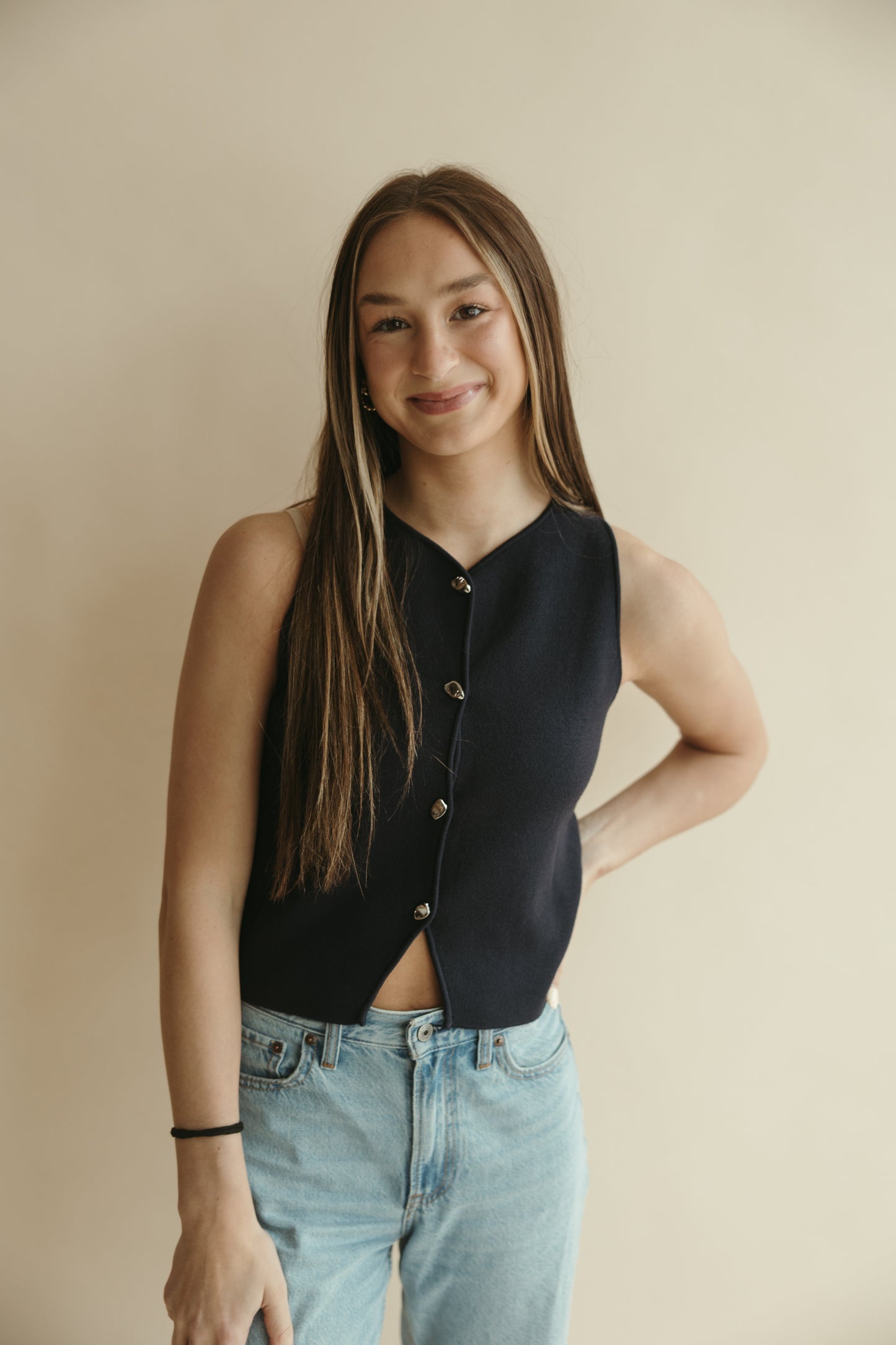 Metal Button Knit Vest