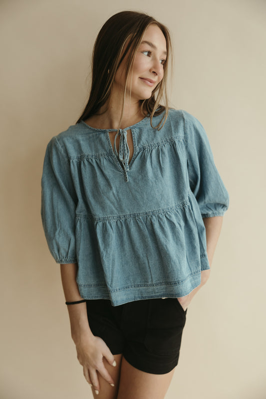 Puff Sleeve Denim Top
