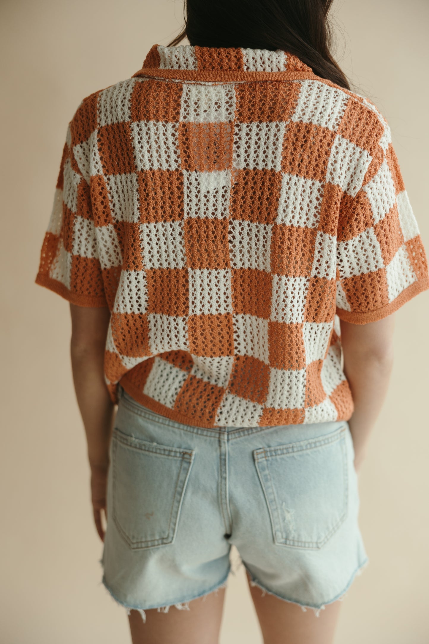 Orange Checkered Crochet Top