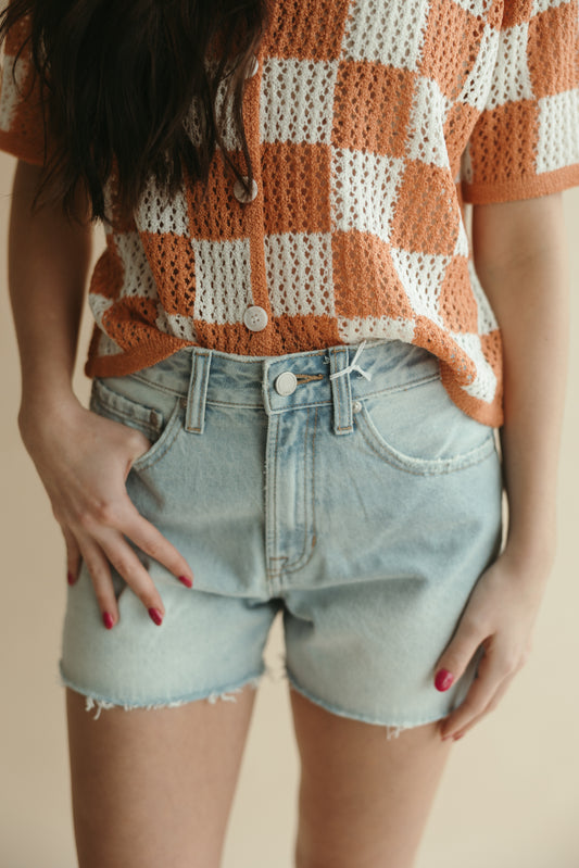 High Rise Light Denim Shorts