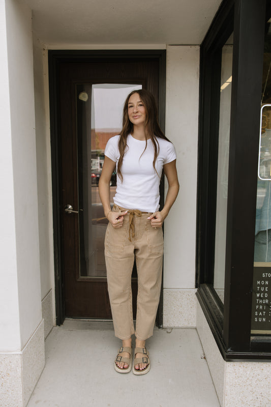 Camel Stripped Barrel Pants