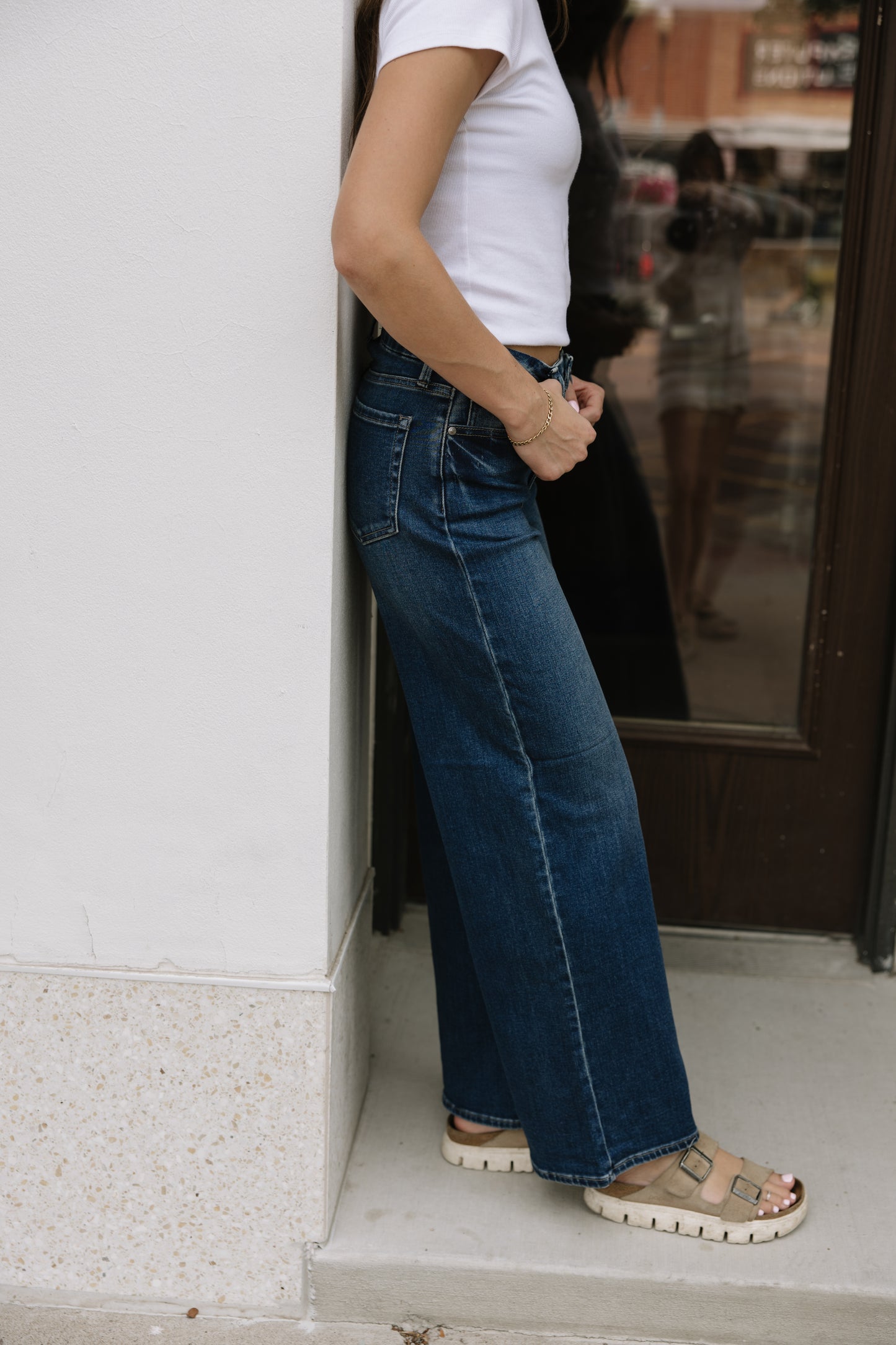 Dark Wash High Rise Palazzo Jeans