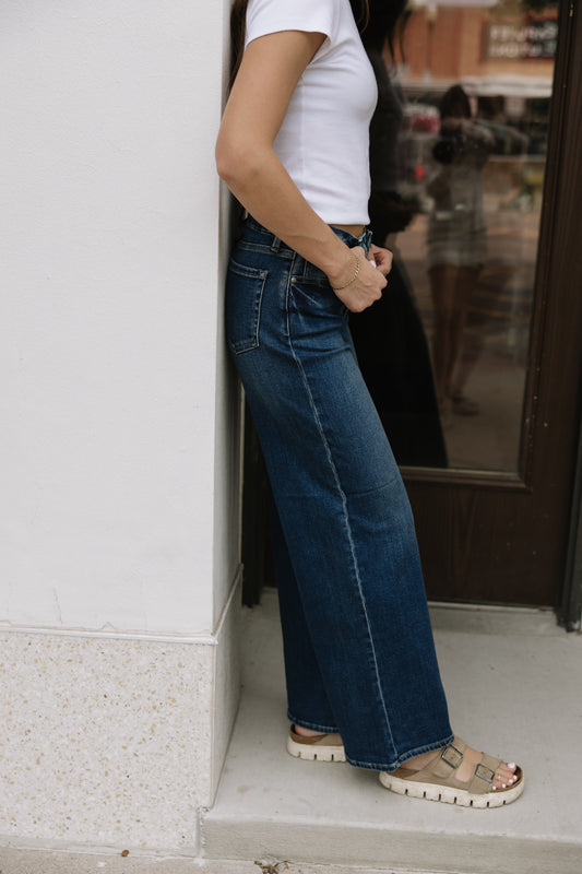 Dark Wash High Rise Palazzo Jeans