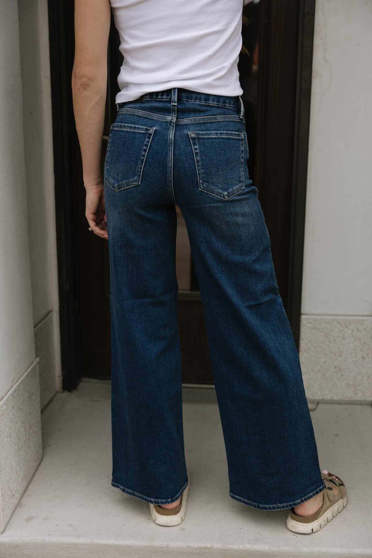 Dark Wash High Rise Palazzo Jeans