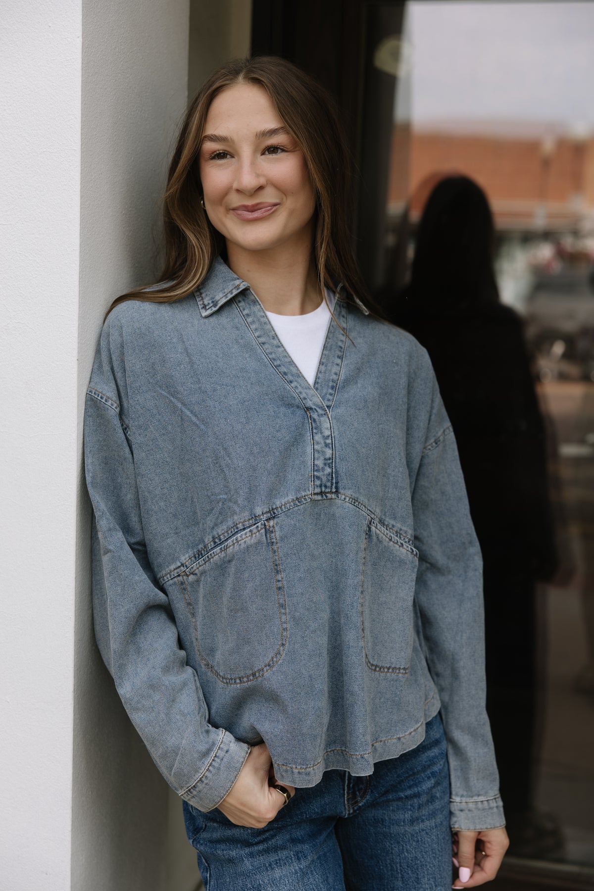 Denim Oversized Pocket Pullover