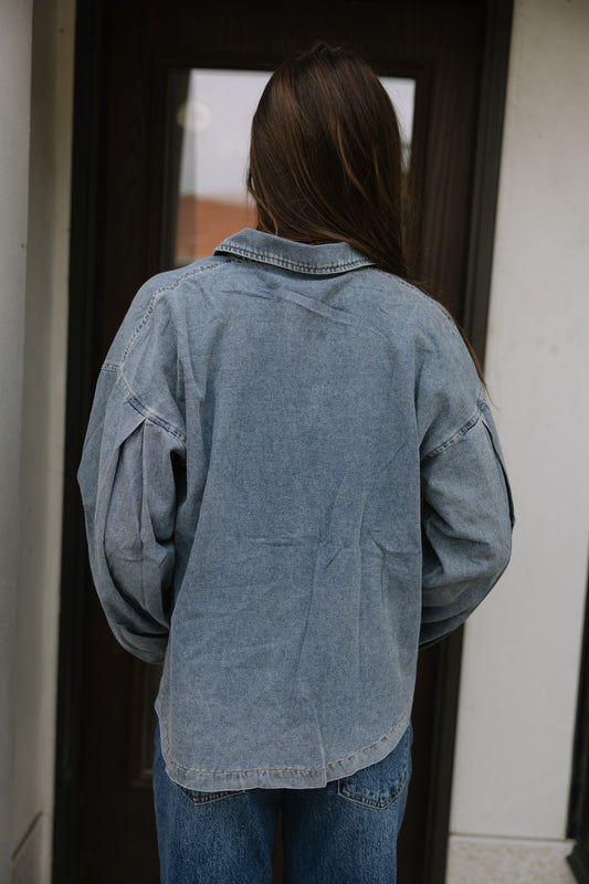 Denim Oversized Pocket Pullover