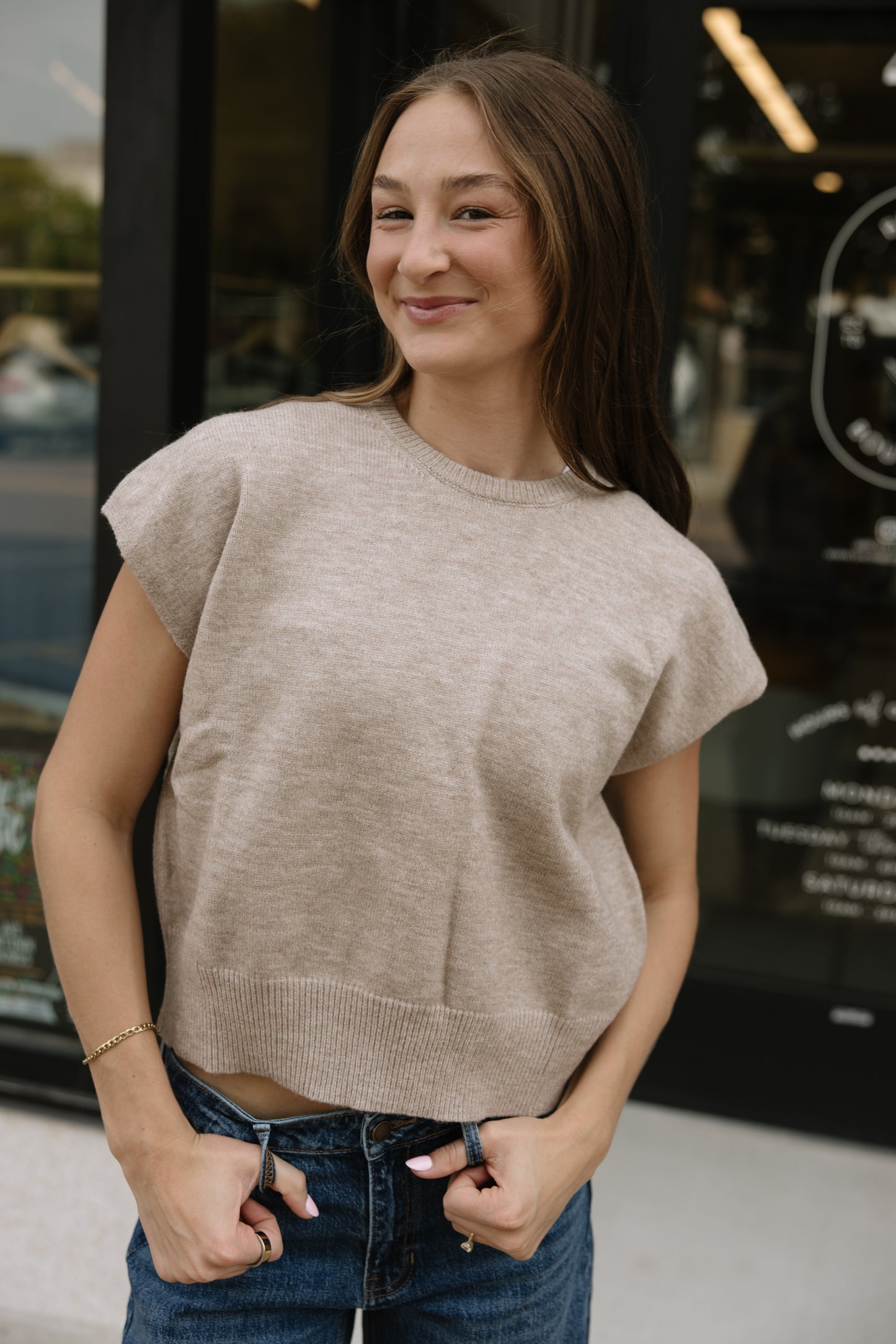 Taupe Short Sleeve Sweater Top