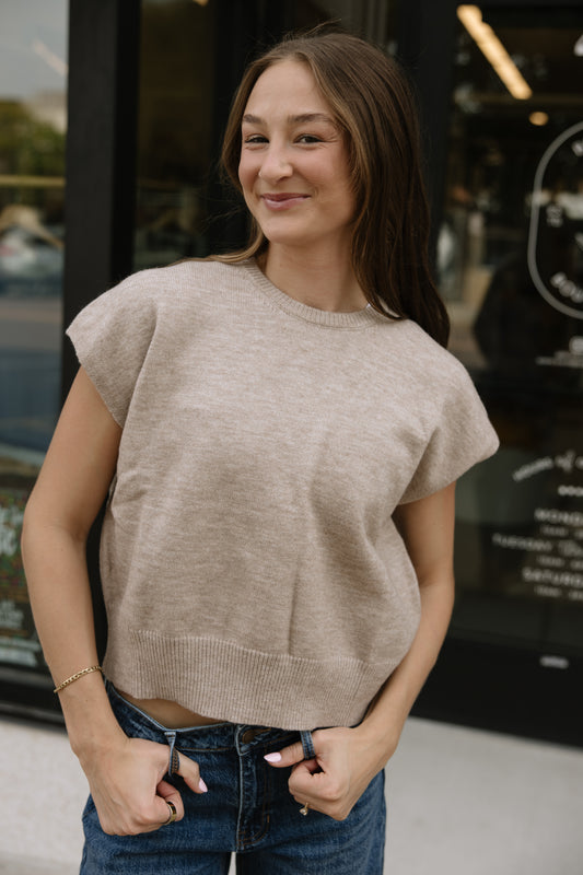 Taupe Short Sleeve Sweater Top