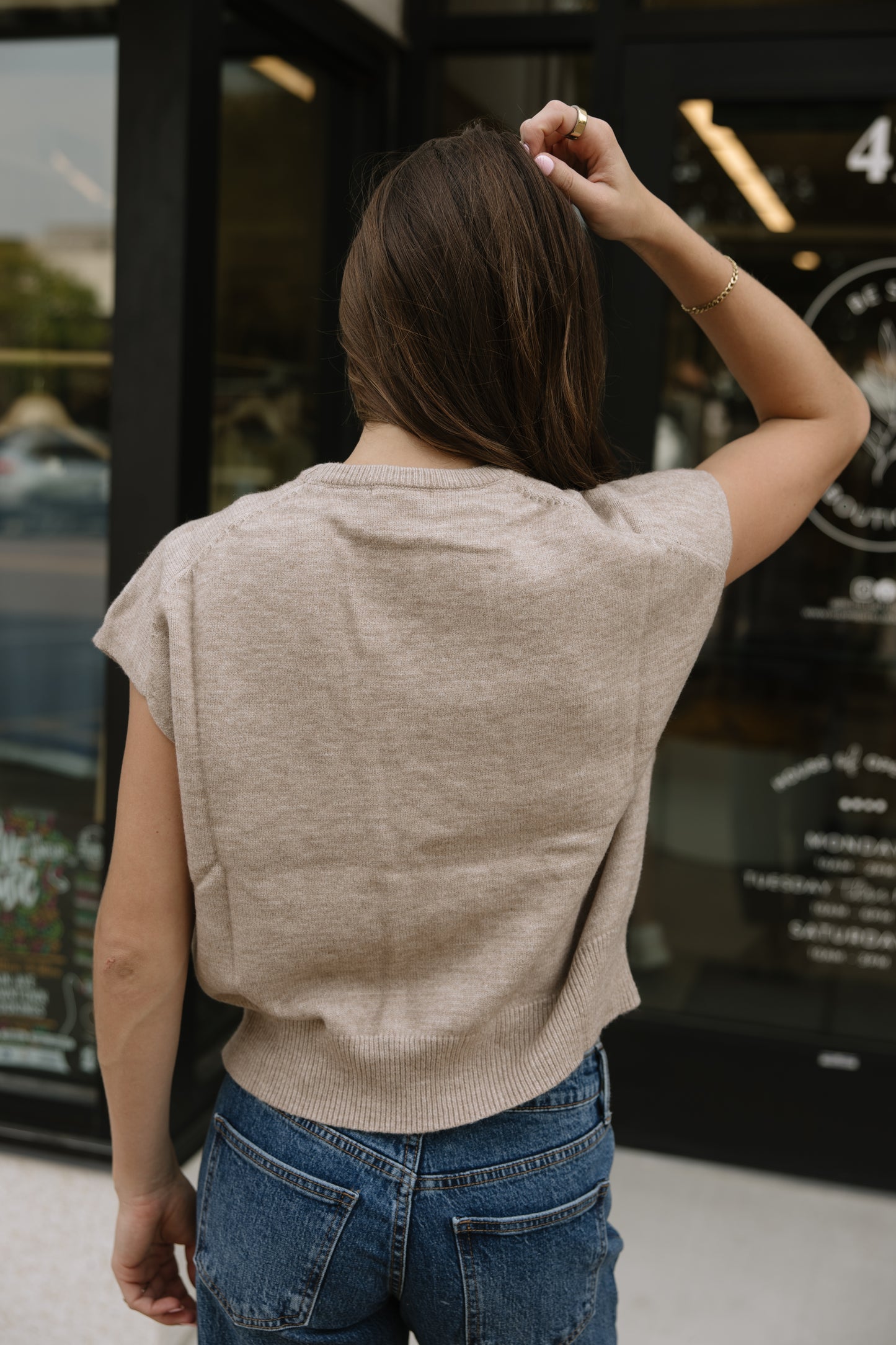 Taupe Short Sleeve Sweater Top