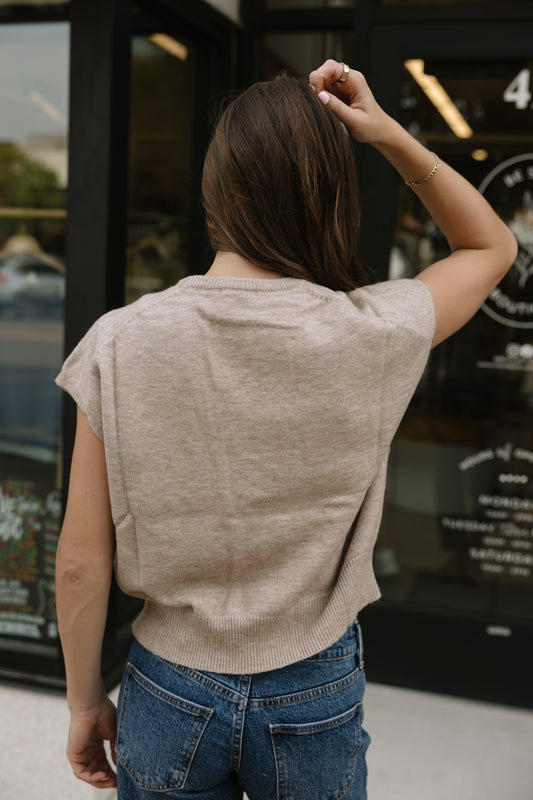 Taupe Short Sleeve Sweater Top
