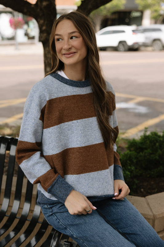 Big Stripe Sweater in Blue & Brown
