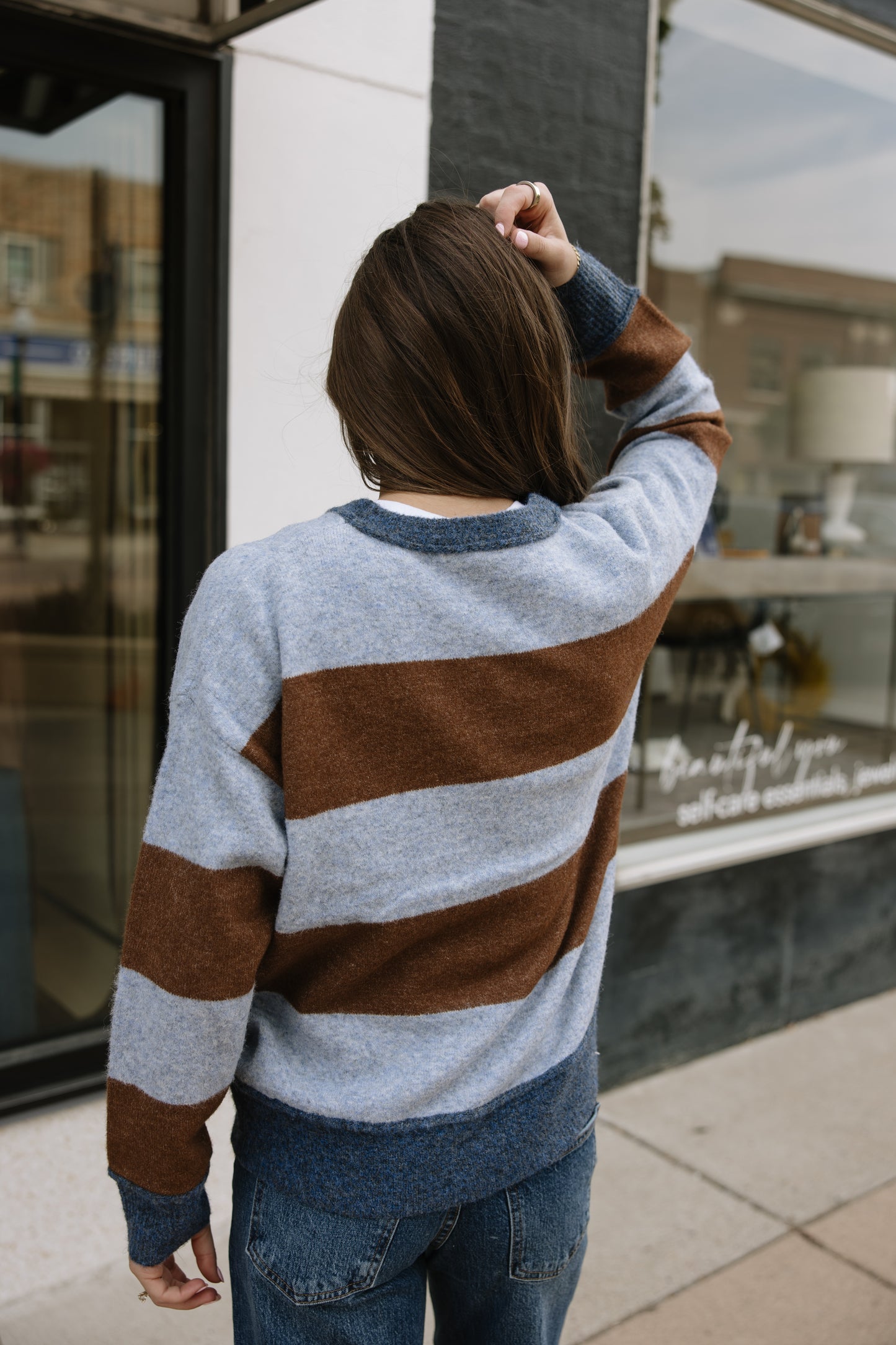 Big Stripe Sweater in Blue & Brown